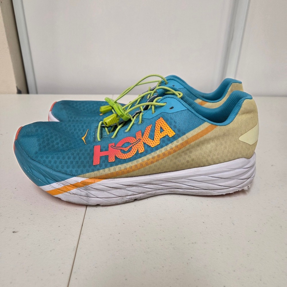 Hoka One One Rocket X Mens 11.5 Running Shoes Moroccan Blue Saffron Carbon Plate